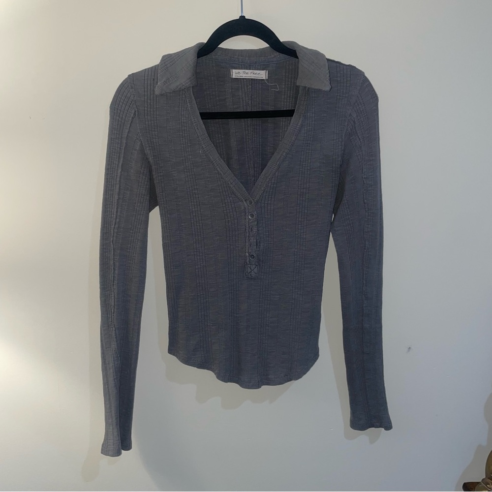 Free People We The Free Carbon Collared Henley Shirt